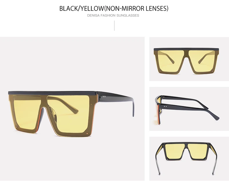 DENISA модные большие квадратные солнцезащитные очки Оттенки для женщин негабаритные зеркальные солнцезащитные очки Защита от ультрафиолетовых лучей цельная линза очки G2039