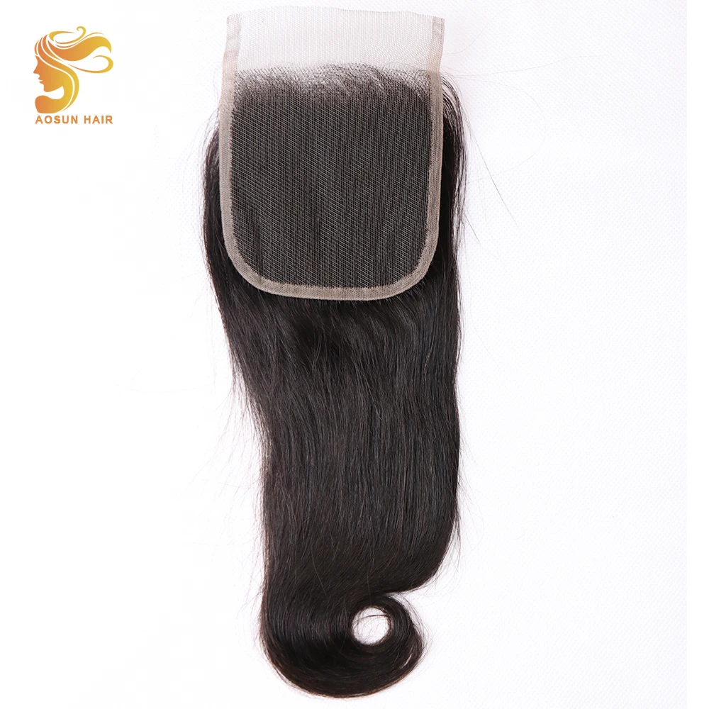 

AOSUN HAIR 1PCS Bouncy Curly Brazilian Remy Hair Swiss Lace Closure Middle Part Fumi Curve Straight 4x4 Closure 100% Human Hair