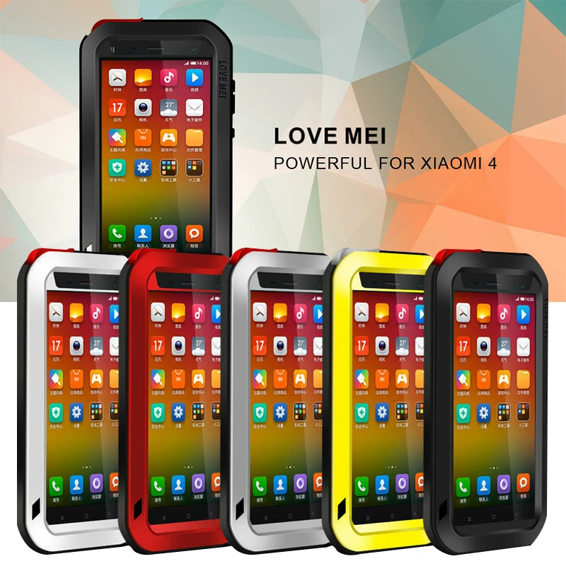imágenes para Amor Mei caso casos de la cubierta para xiaomi mi4 xiaomi 4 A Prueba de Golpes de metal caja del teléfono de Cristal Templado imágenes para Amor Mei caso casos de la cubierta para xiaomi mi4 xiaomi 4 A Prueba de Golpes de metal caja del teléfono de Cristal Templado