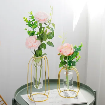 

Nordic Gold Metal Glass Tabletop Vase Modern Living Room Home Decoration Accessories Wedding Gifts Vases For Decoration