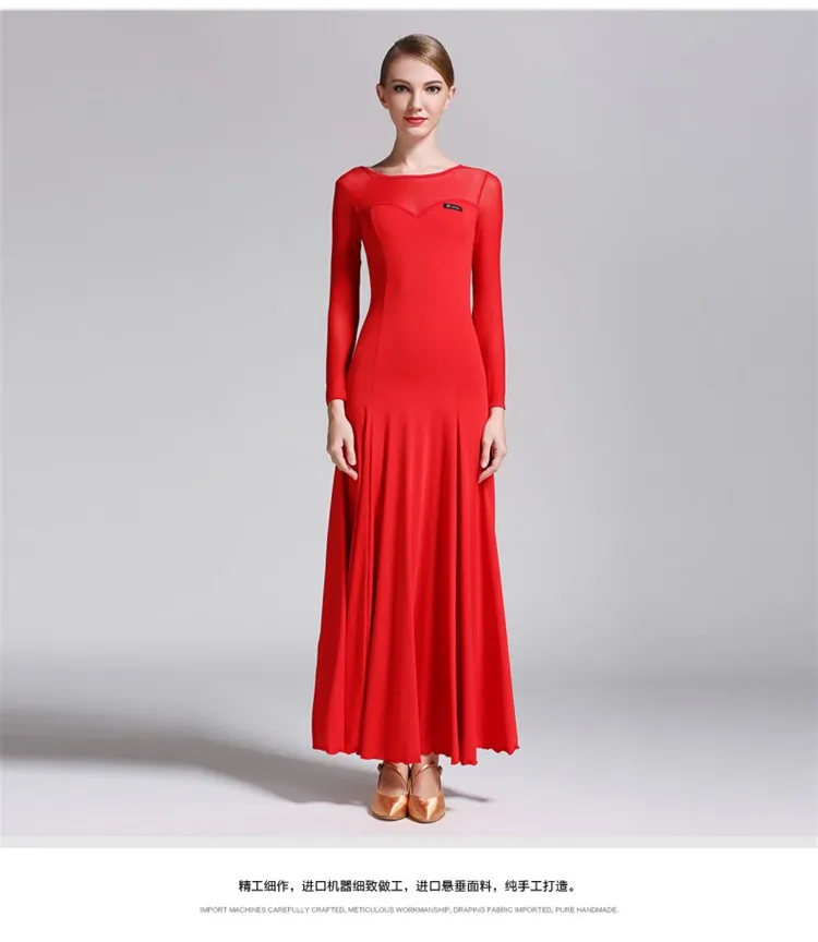 Стандартные платья для бальных танцев высокого качества, кружевная юбка для фламенко с длинным рукавом, Женская дешевая юбка для сценического вальса, бальное платье