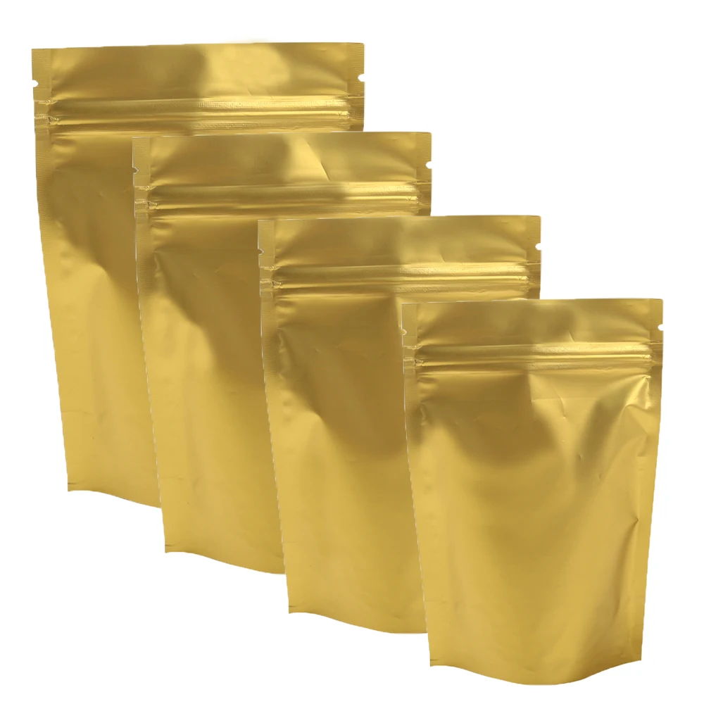 Accept Custom LOGO 100X Durable Matte Gold Ziplock Metallic Mylar