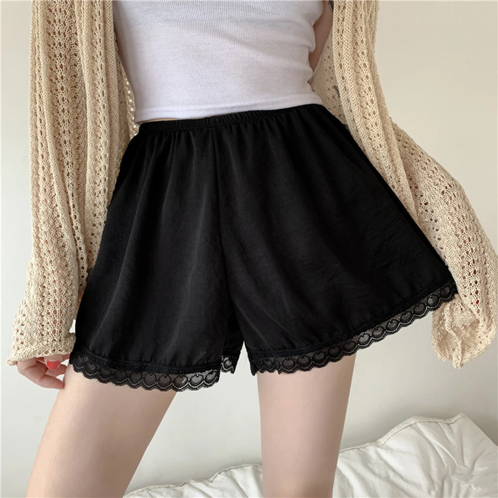 Summer Women Safety Short Pants Lace Loose Thin Shorts Sweet Breathable Female Solid Color Underwear Bottoming Black Girl | Женская