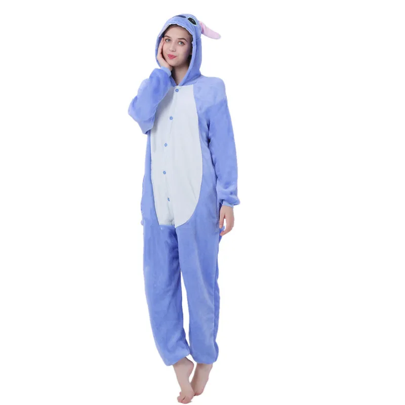 Синий Розовый Ститч Onesie пижамы кигуруми животных Косплей Костюм Хэллоуин семья пижамы Женщины