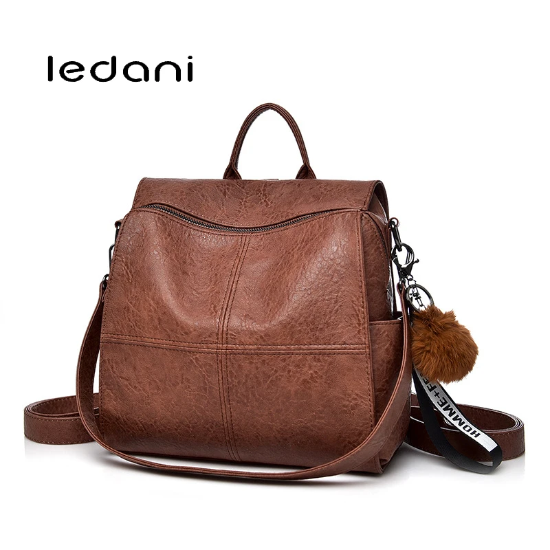 

LEDANI Women Backpack PU Leather Bag Large Capacity Bags Female Zipper School Bag For Girls Rucksack Female Travel Bags