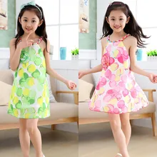 Kids Girls’ Halter Dress Chiffon Dresses Summer Floral Sleeveless Princess Dresses with Flower Decoration Pink Green Orange