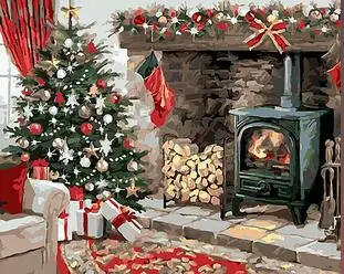 Christmas tree and gifts in the room landscape coloring by numbers art canvas painting wall pictures for living room home decor