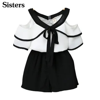 

Sisters han edition fashion girls suits in the summer of 2018 the new off-the-shoulder children two-piece a undertakes to boom