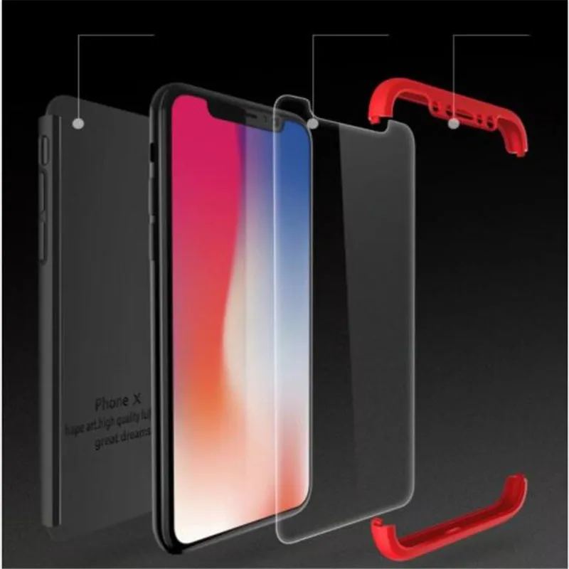 

Luxury Cover For iphone X Case 360 Full Body Protection Fundas With Temper Glass For iphone X iphonex 10 Hard Plastic 3 in 1 Gel