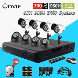 8ch H.264 видеонаблюдения сети 960 H DVR День Ночь Водонепроницаемый Камера комплект видеонаблюдения 8 каналов видео Системы 1 ТБ HDD CK-015