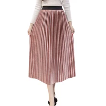 Новые осенние бархатные юбки женские корейские модные элегантные эластичные Высокая талия плиссированная фатиновая юбка зима средней длины юбки