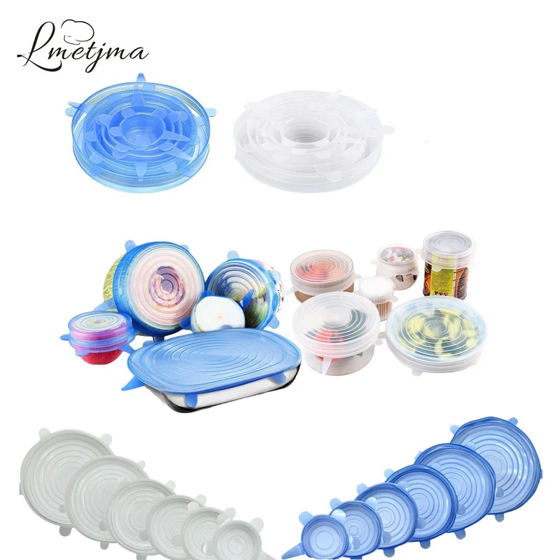 

LMETHMA 6pcs/set Silicone Stretch Lids Reusable Food Saver Covers Set Expandable Food Wrap Seal Bowl Pot Lid KC0069