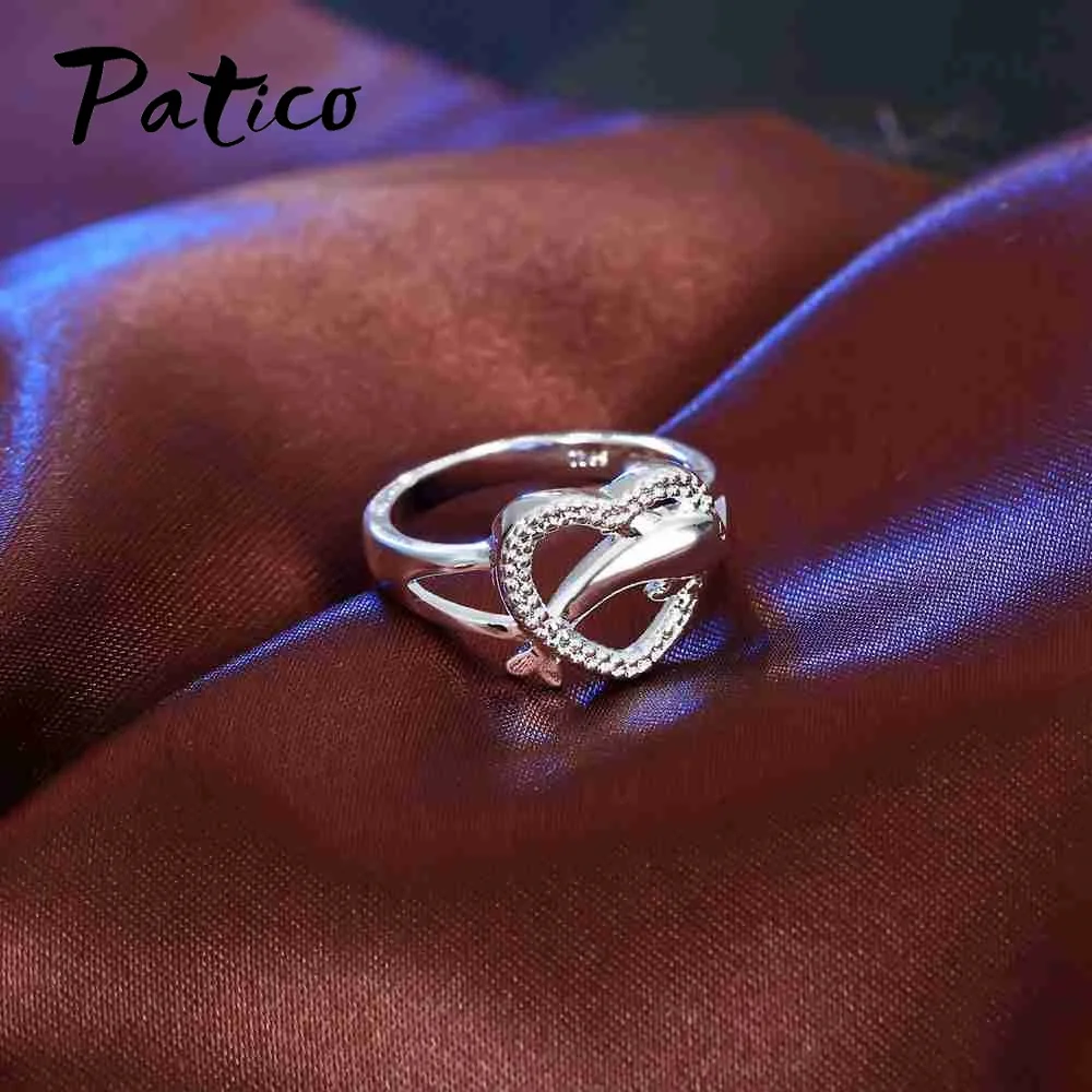 PATICO Fashion Women Rings Charm Heart 925 Sterling Silver Wedding Jewelry For Female Animal Dolphin Lovers Bague Wholesale