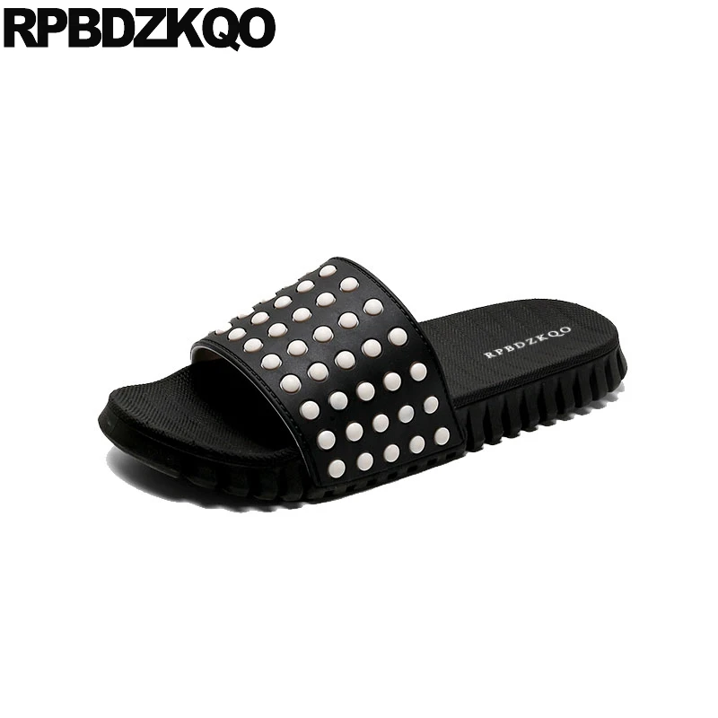 

slippers waterproof flat outdoor black shoes men sandals leather summer casual rivet breathable stud slides famous brand water