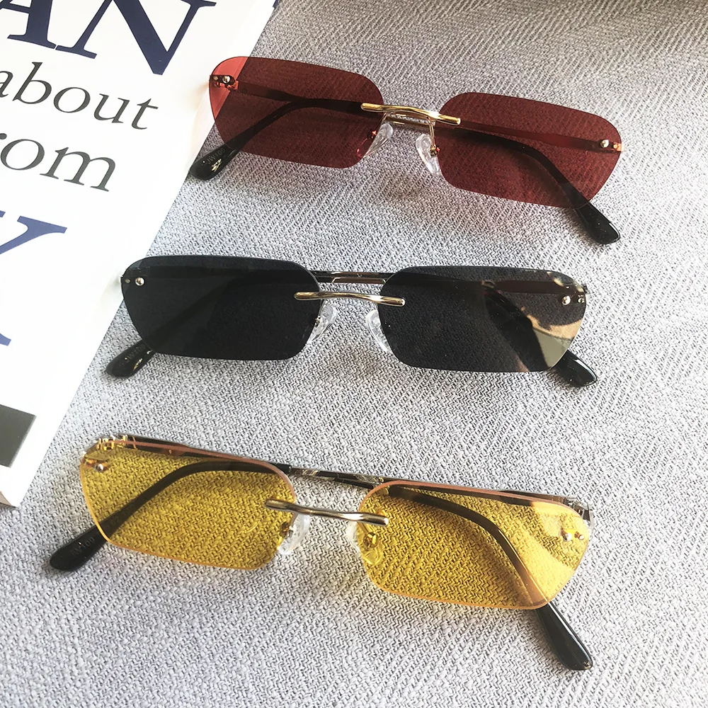 MINCL/Винтажные Квадратные Солнцезащитные очки без оправы, мужские солнцезащитные очки, женские очки в стиле хип-хоп, прозрачные желтые очки, мужские брендовые дизайнерские очки NX
