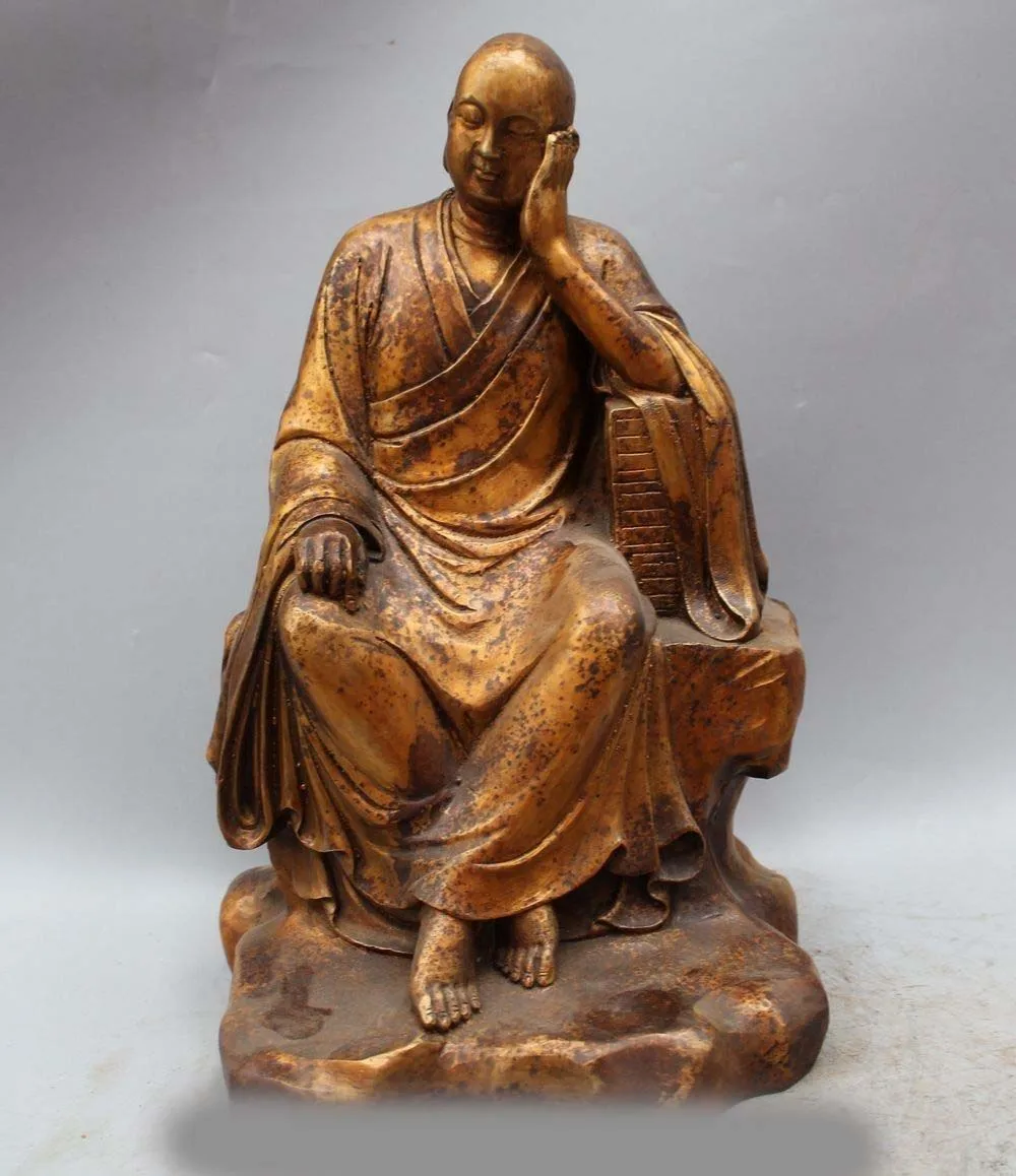 

15" Chinese Buddhism Bronze Gild Eighteen Arhats Ponder shaveling Monk Buddha
