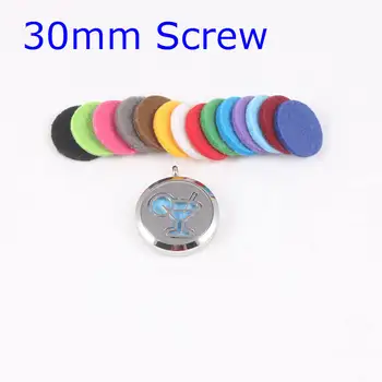 

5pcs/lot Cocktail Glass Round Screw Stainless Steel Essential Oil Diffuser Locket Pendant Necklace With Free Pads and Chains