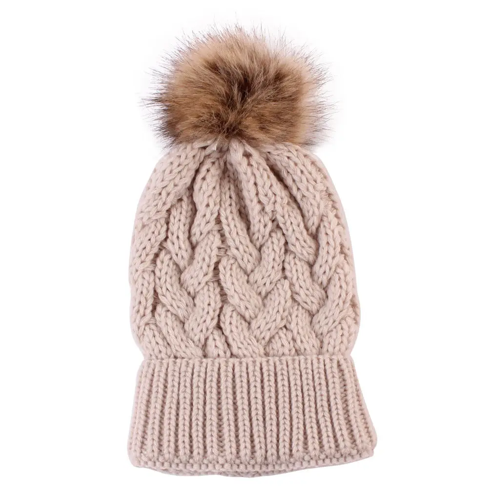 Зимняя теплая вязаная шапка для мамы, дочки и сына, семейная вязаная шапочка, шапки - Цвет: Хаки