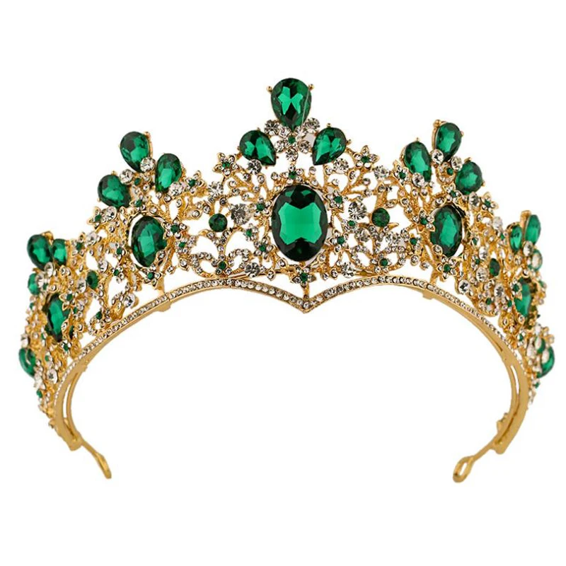 

Baroque Red Green Big Gem Rhinestone Wedding Tiara Crown Wedding Accessories Crystal Jewelry Women Wedding Hair Accessories