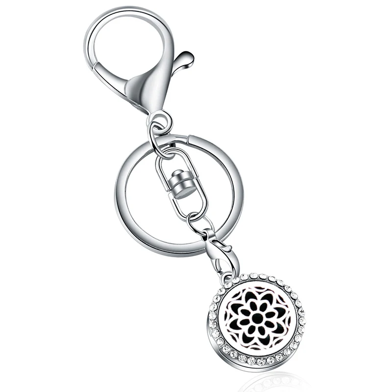 

316L Kaleidoscope Aroma Keychain Stainless Steel Zircon key Chain Perfume Fashion Aromatherapy Essential Oil Diffuser Locket