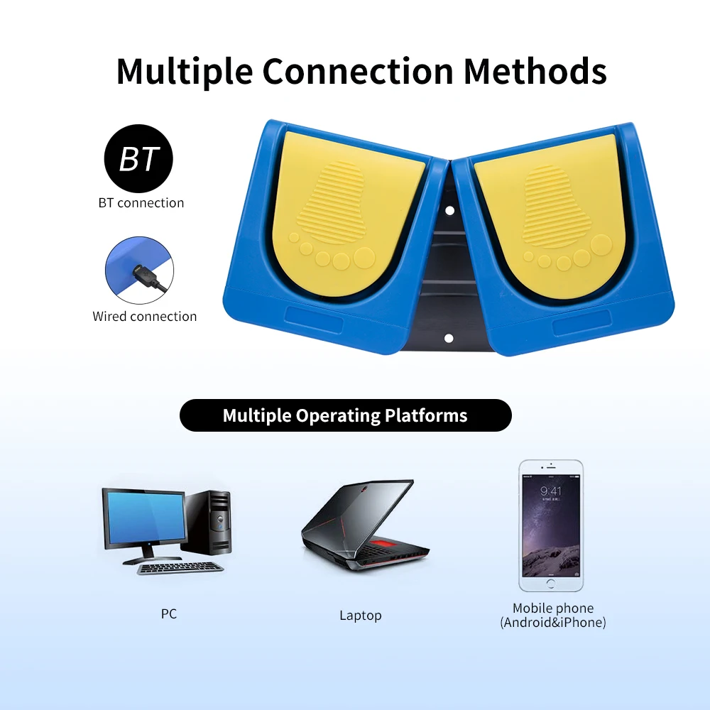 Беспроводной BT USB 2 ножная клавиатура переключатель управления клавиатура Пластиковая ножная педаль переключатель настраиваемая мышь видео игра для планшета
