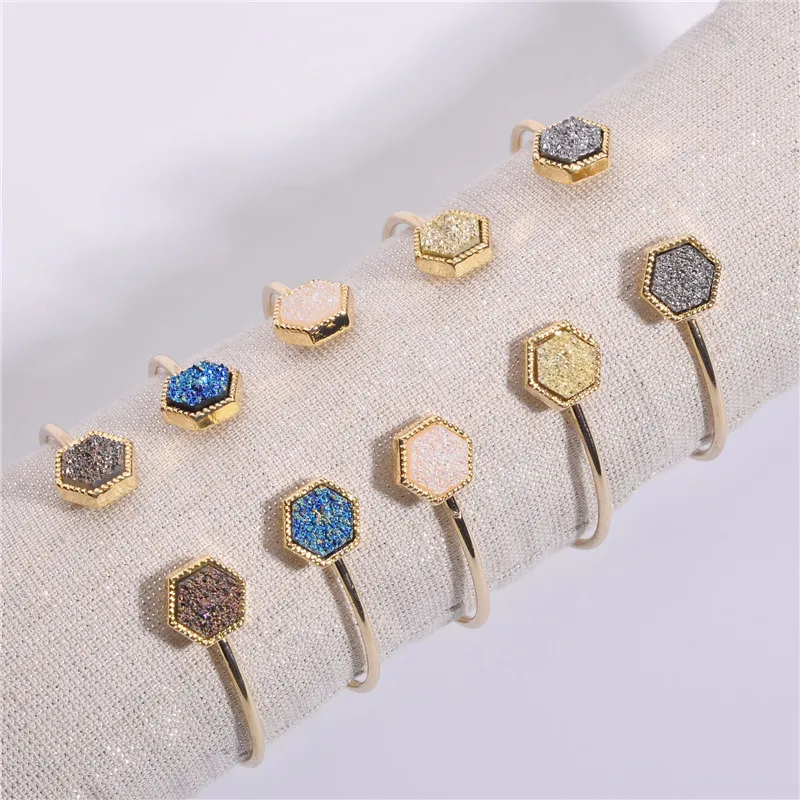 Vintage European Druzy Resin Bangles Bracelets Handmade Gift  Bangle Hand Cuff Adjustable Bracelet For Women Bangles Bileklik (6)