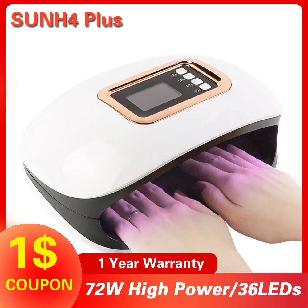 72 Вт Светодиодный светильник для ногтей SUNH4 Plus Сушилка для ногтей Dual hands 36 светодиодный УФ-лампа для отверждения УФ-гель для ногтей с датчиком движения ЖК-дисплей