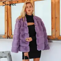 Simplee 2019 plus size women fluffy faux fur coat Elegant thick warm outwear jacket coat Autumn winter casual party overcoat