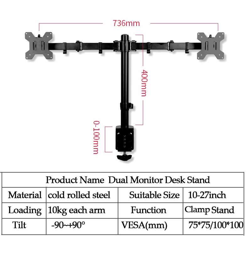 10-27 дюймов полный движения двойной монитор настольная подставка Двойные руки 360 градусов монитор крепление поворот компьютерный экран Регулируемый Настольный держатель