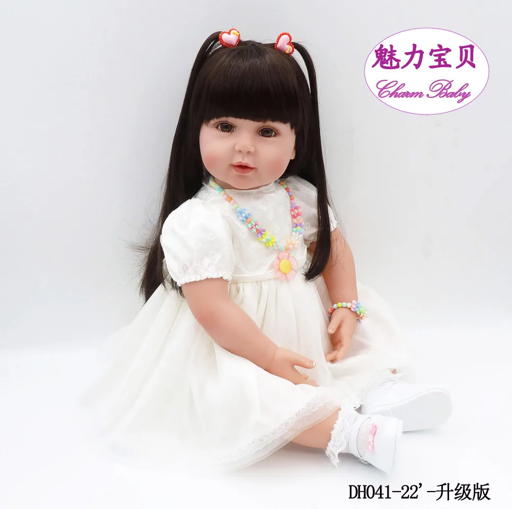 58cm Soft Body Silicone Vinyl Reborn Doll With White Dress Princess Lifelike Toddler Baby Girl Toy Juguetes Birthday Child Gift