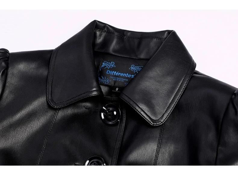 2018 Тренч из искусственной кожи Осенне-зимнее пальто Для женщин дизайнер отложным воротником черный длинное пальто 6380