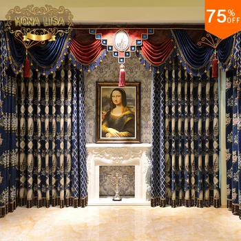 

Ultimate Luxury curtains Italy Classic designer's living room Royal Blue restaurant hall Curtain MONA LISA Decoration of hotel