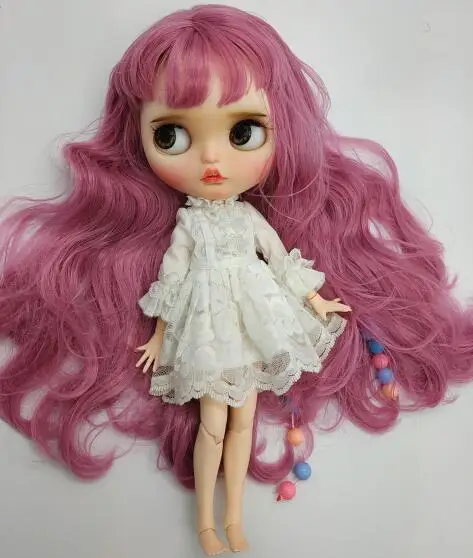 

nude customize Blyth doll, natural skin face, purple curly long hair, sample