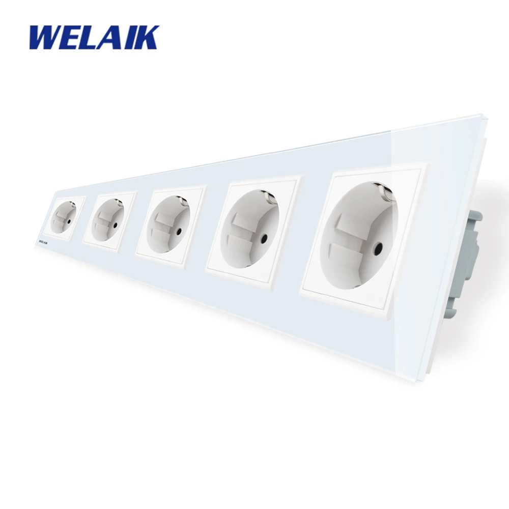WELAIK  5Frame-European Standard-Power-Socket Glass-Panel Wall-Socket-Wall-Outlet  AC110~250V-16A A58EW/B