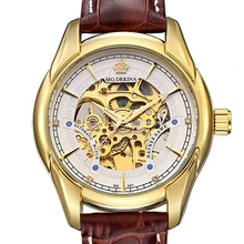 Relojes МГ. ORKINA HAYNER HAWK Серии Кожаный Ремешок Золотой Дело Гравировкой Каркасного Автоматическая Mechancal Наручные Часы Роскошные Часы Мужчин