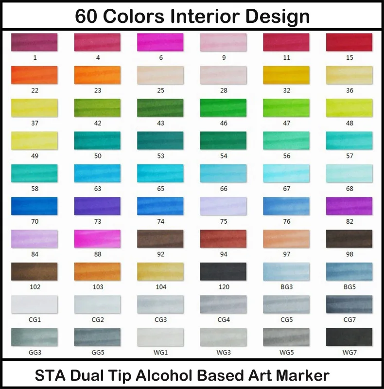 STA профессиональные художественные маркеры с двойной головкой на спиртовой основе, маркеры для рисования, ручка для рисования, аниме, интерьер, ландшафтное строительство, дизайн 3203 - Цвет: 60 Interior Colors