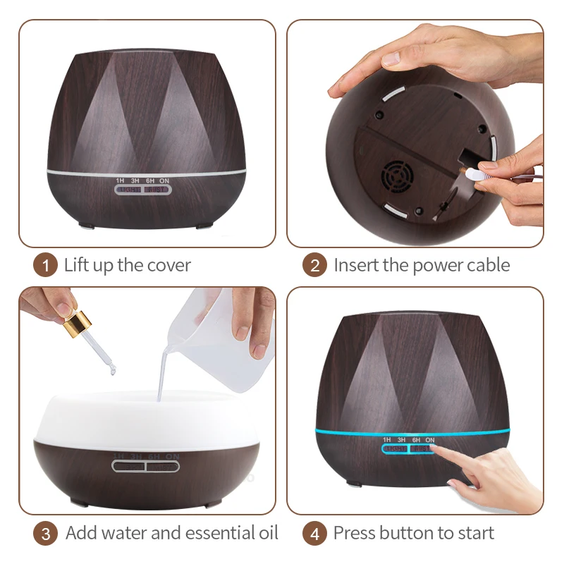 500ML Remote Control Air Humidifier Essential Oil Diffuser Humidificador Mist Maker LED Aroma Diffu