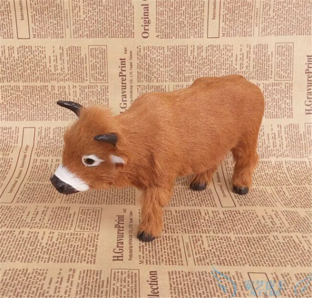 Fancytrader Pop Simulation Cow Model Toys Plastic Fur Mini Yellow Cattle Doll Gift Props 2