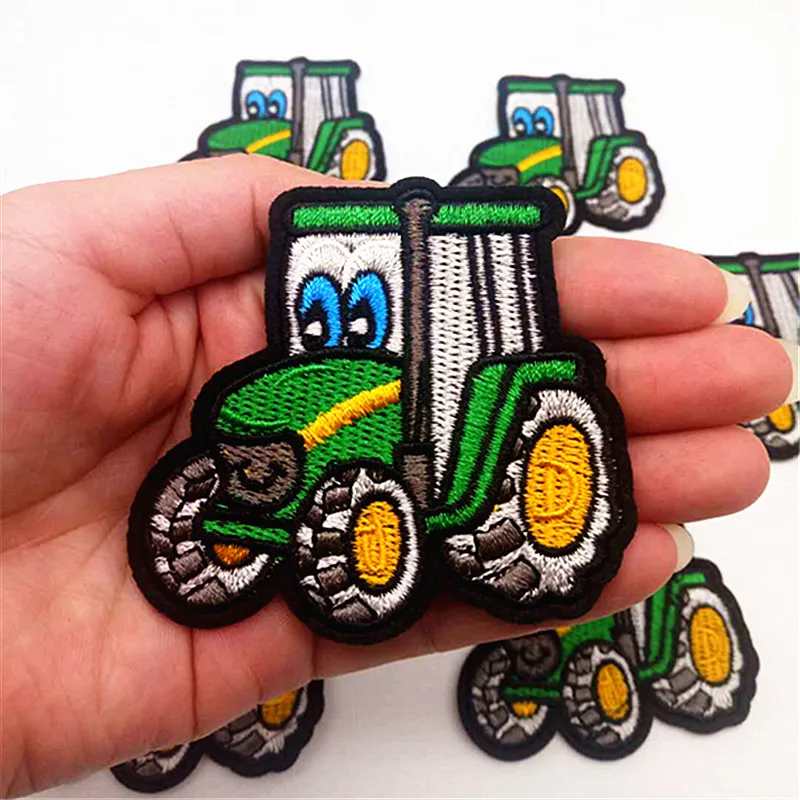 10Pcs Green Cars Trucks Embroidered Patches For Clothing Iron On