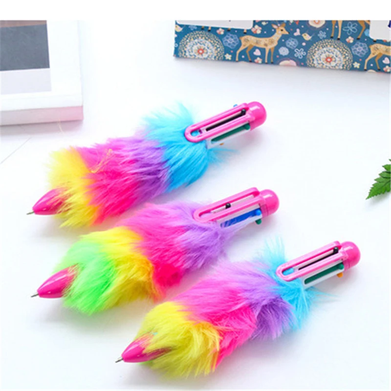 

Cute Kawaii Plush Ballpoint Pen Creative 6 Colors Ball Pens For Kids Writing Korean Stationery Student