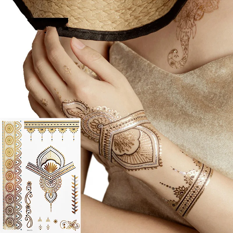 

Boho Floral Temporary Metallic Tattoos Gold Silver Metallic Colors (1 Sheets)