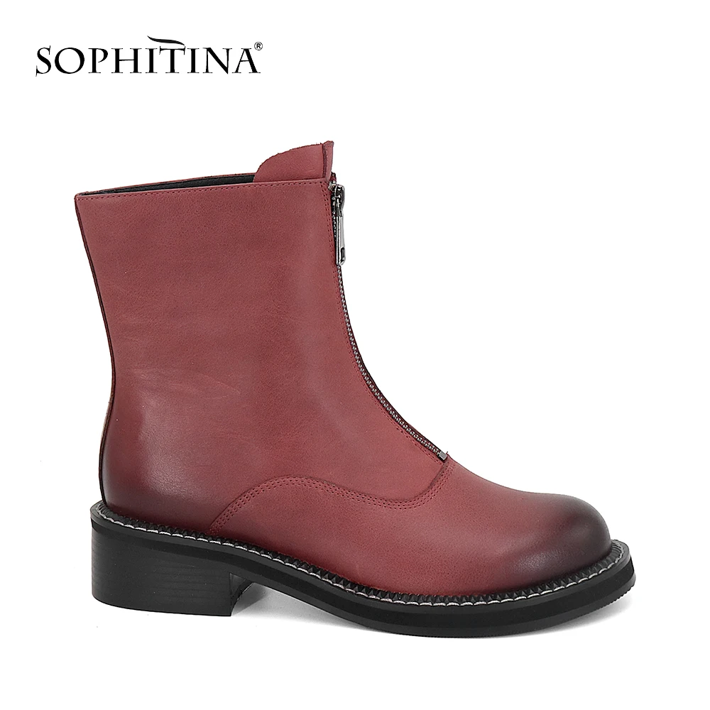 SOPHITINA/Хит демисезонной обуви для женщин 2019г.; Женские ботинки из натуральной кожи с округленным носом на низком каблуке; Осенние ботинки с пе... SOPHITINA/Хит демисезонной обуви для женщин 2019г.; Женские ботинки из натуральной кожи с округленным носом на низком каблуке; Осенние ботинки с пе...