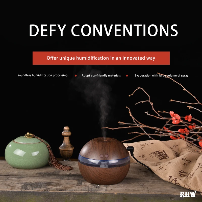 

Creative Portable Mini USB Humidifier 300ML The China's Style Wood-grain Steam Diffuser with Night Light for Home Office Car