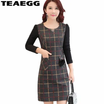 

TEAEGG Robe Femme Ete 2018 Long Sleeve Autumn Winter Women Dress Femme Slim Casual Plaid Ladies Dresses Vestidos Mujer AL1334