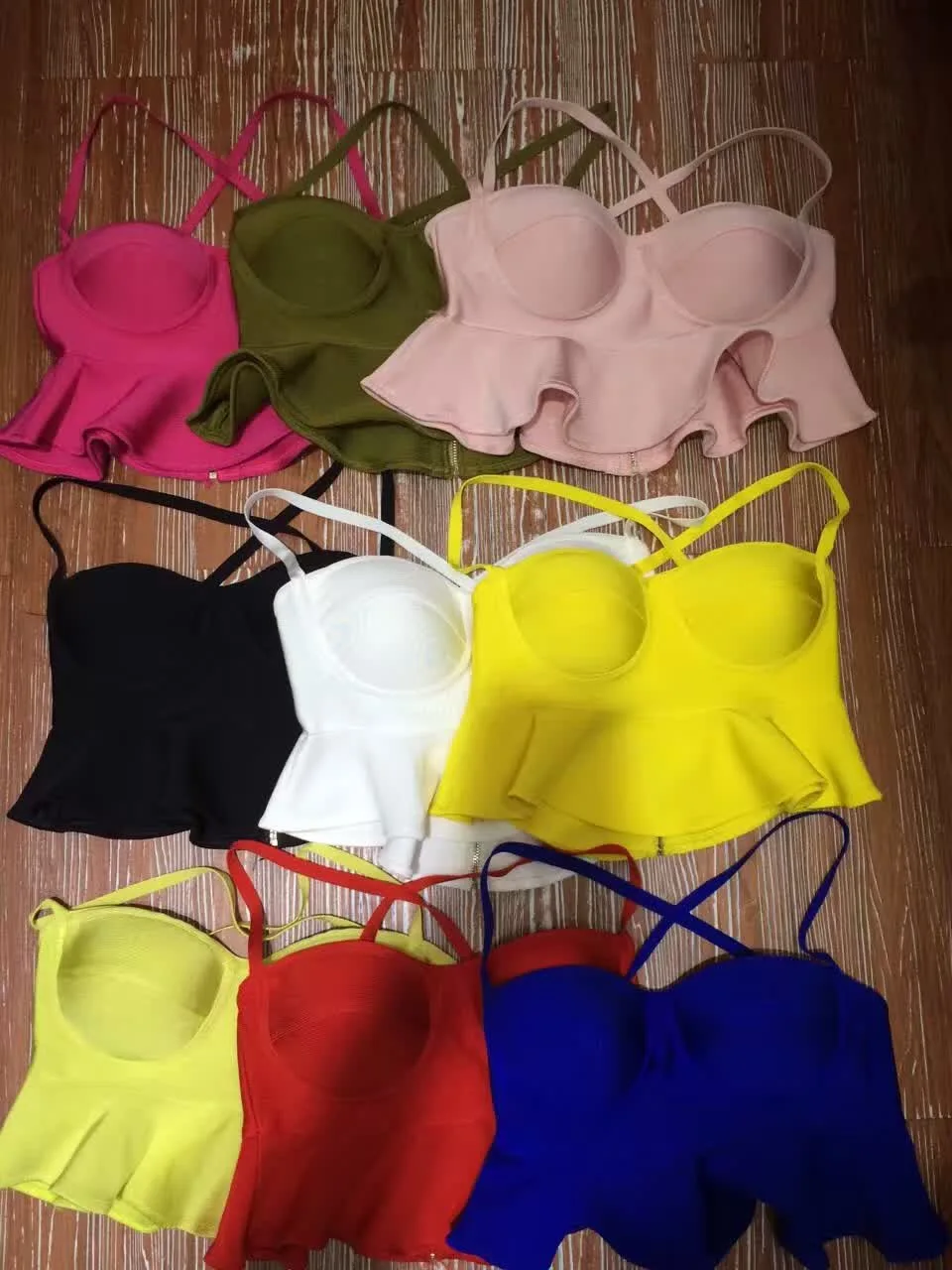 

2016 new arrival camis ruffles bandage top yellow blue black white rose red khaki army green wholdale dropship