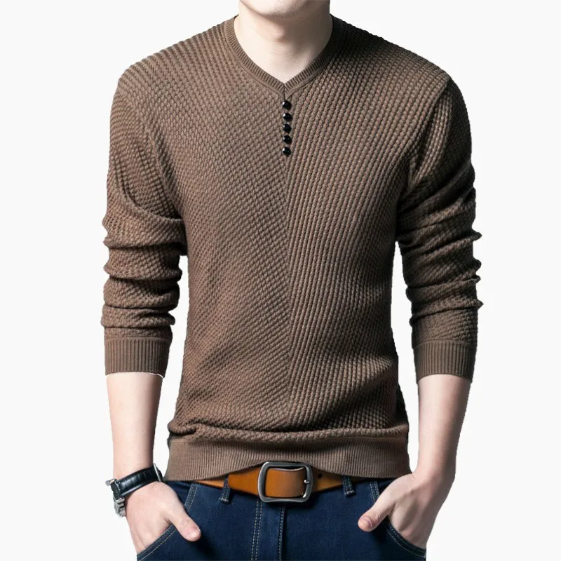 Pullover Sweater Men Casual V Neck Sweaters Male Autumn Slim Fit Long ...