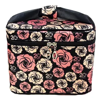 

Toiletry Cosmetic Storage Large Travel Makeup Bag with Sweet Bow Handle and Mirror,Flower
