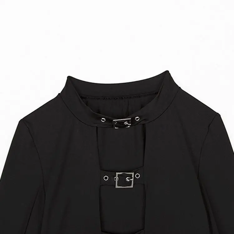 Rosetic, укороченная футболка, женские топы, готический стиль, открытая черная Клубная Сексуальная пупка, укороченный топ, тонкий весенний уличная одежда для девочек, повседневные футболки