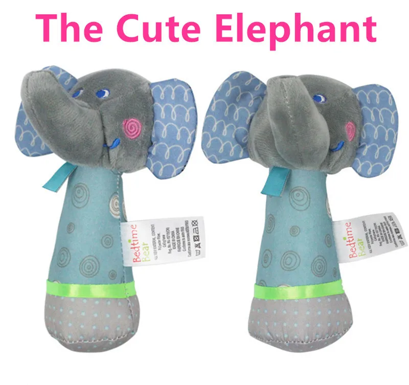 

2018 1Pcs Hot New Sound Elephant Stick Rattles Hanging Baby Kid Doll biBI bed Educational Toy Plush Toys lather Infant Gift 14CM