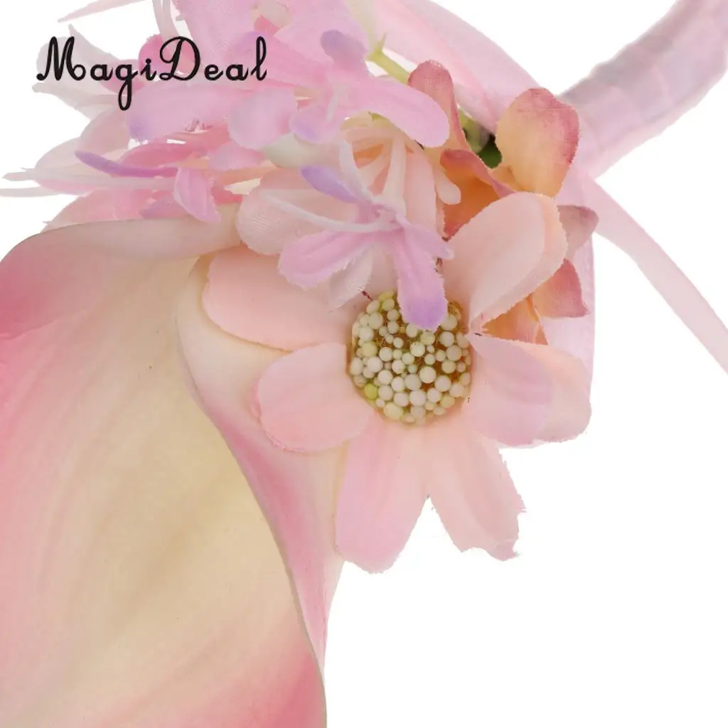 MagiDeal Handmade Fabric Calla Boutonniere Corsage Flower for Bride Groom Wedding Formal Party Accessory Pink/Purple 14 x 9 x4cm